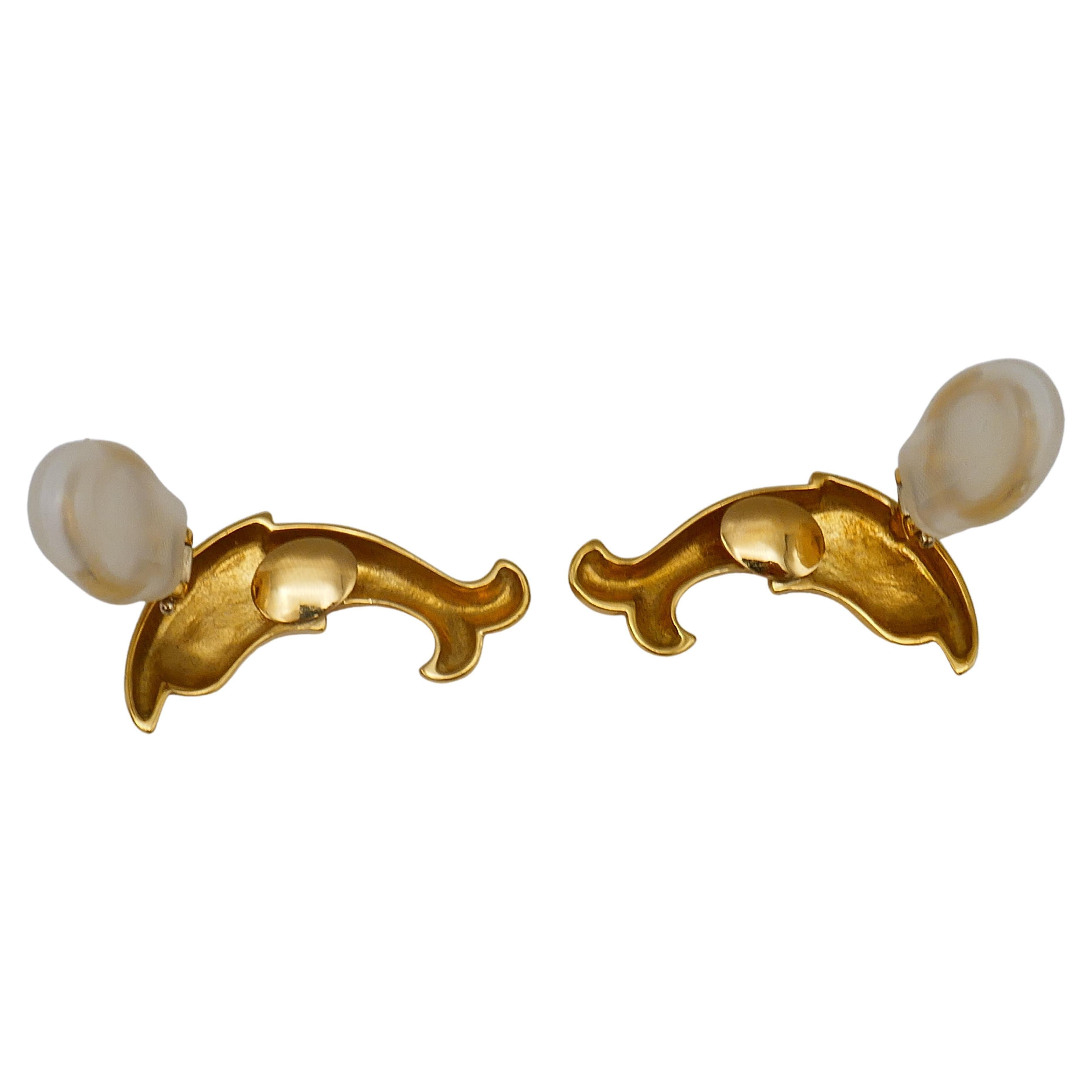 Women's or Men's Vintage Pomellato Gold Earrings Brooch Set For Sale