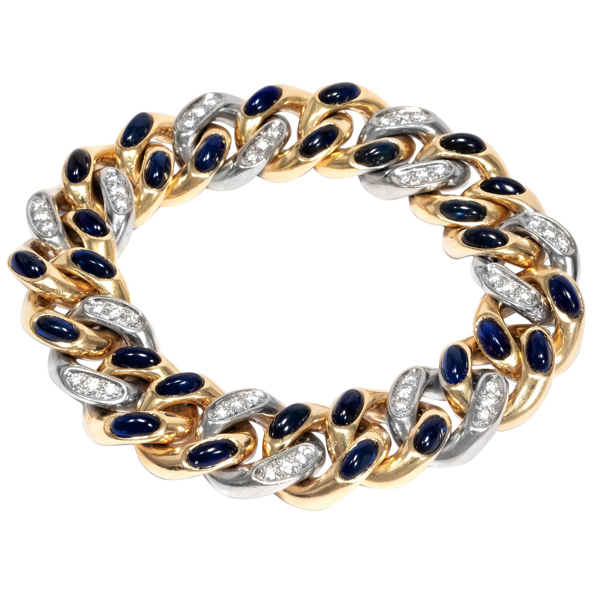 Pomellato Vintage circa 1981, 22 Ct Sapphire Diamond 18k Gold Tango Bracelet For Sale