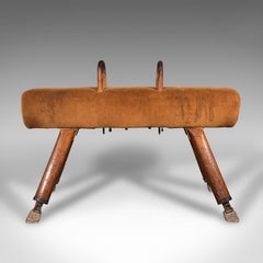 Vintage Pommel Horse, English, Suede, Pine, Gymnasium Vaulting Apparatus, C.1930