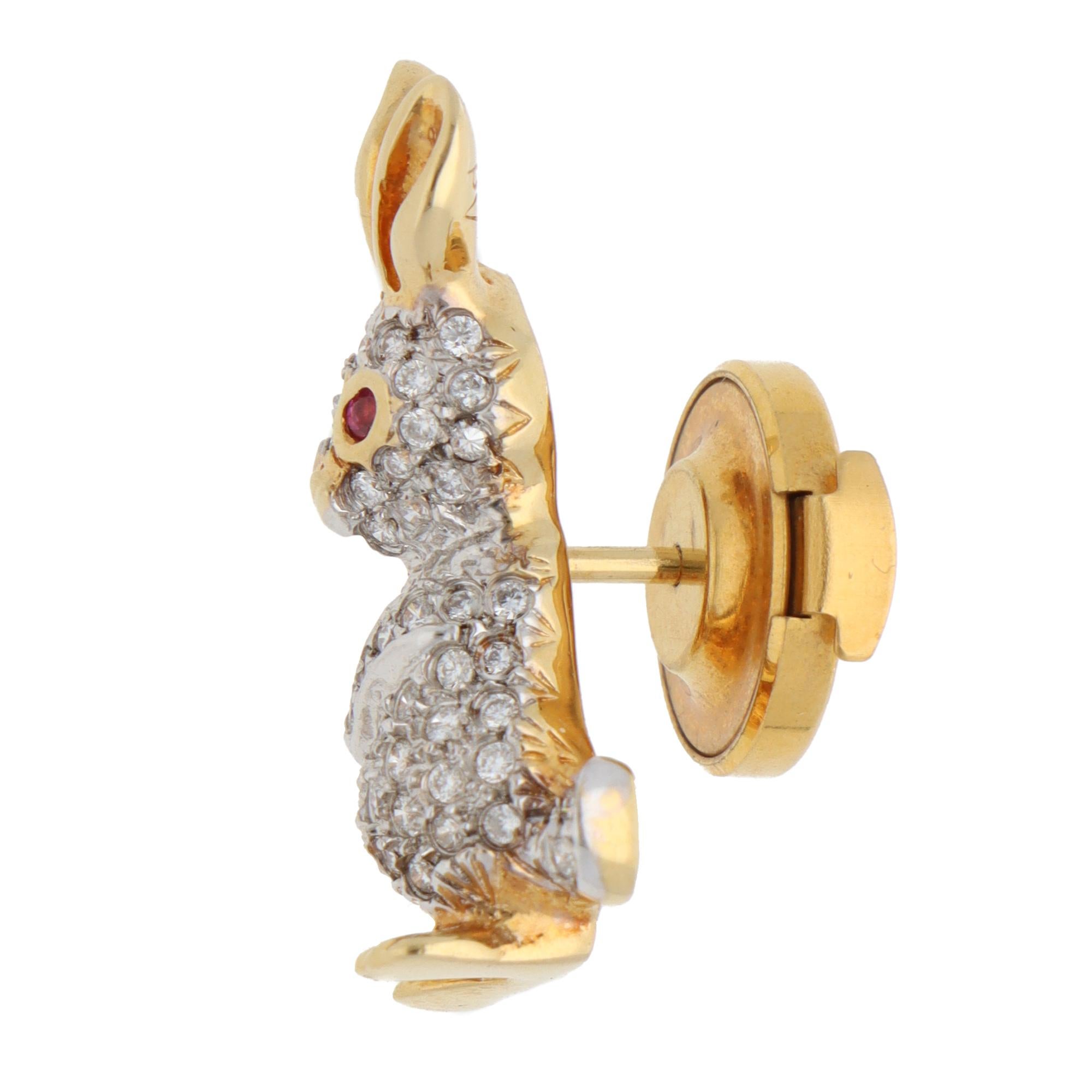 Vintage Ponte Vecchio Rubin und Diamant Kaninchen Brosche (Brillantschliff) im Angebot