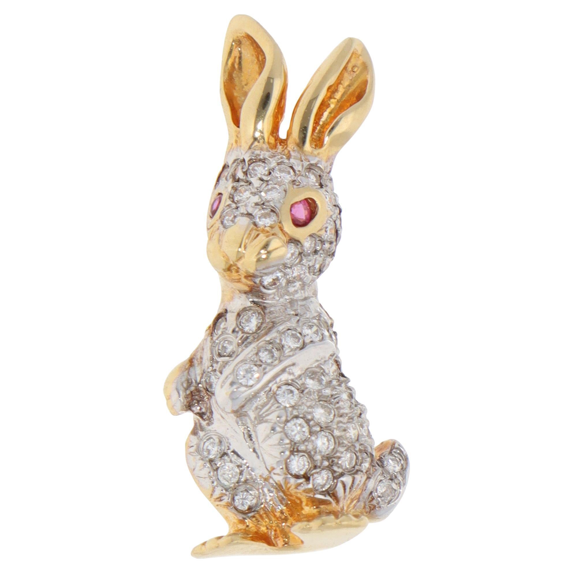 Vintage Ponte Vecchio Rubin und Diamant Kaninchen Brosche im Angebot