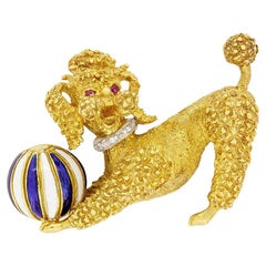Vintage Poodle and Ball Brooch, c.1970s