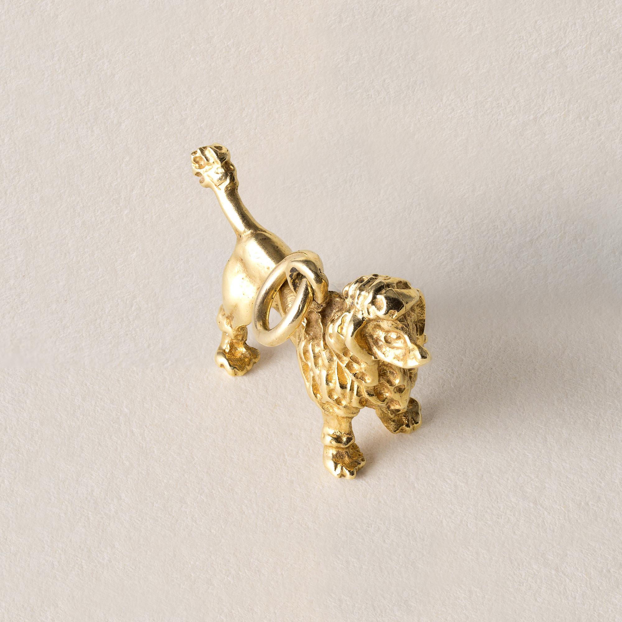 Modern Vintage Poodle Dog Pendant Charm 18K Yellow Gold For Sale