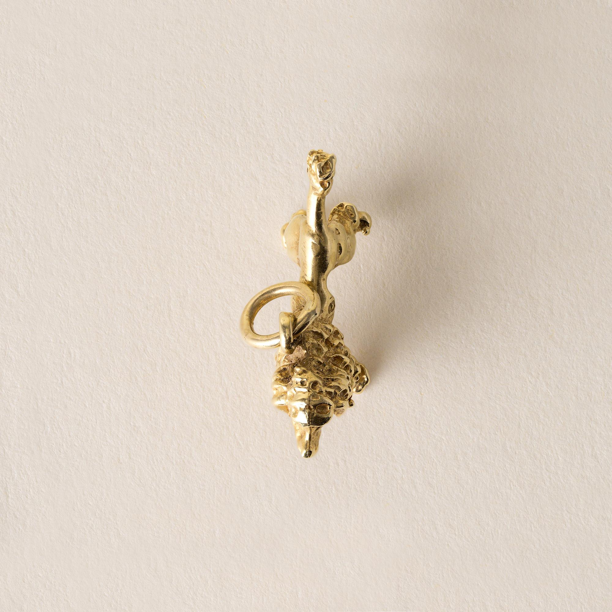 Women's Vintage Poodle Dog Pendant Charm 18K Yellow Gold For Sale