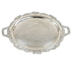 Vintage Poole 400 Lancaster Rose Large Silver Plated Serving Platter Bar Tray