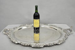 Vintage Poole 400 Lancaster Rose Oval Silver Plated Bar Serving Platter Tray