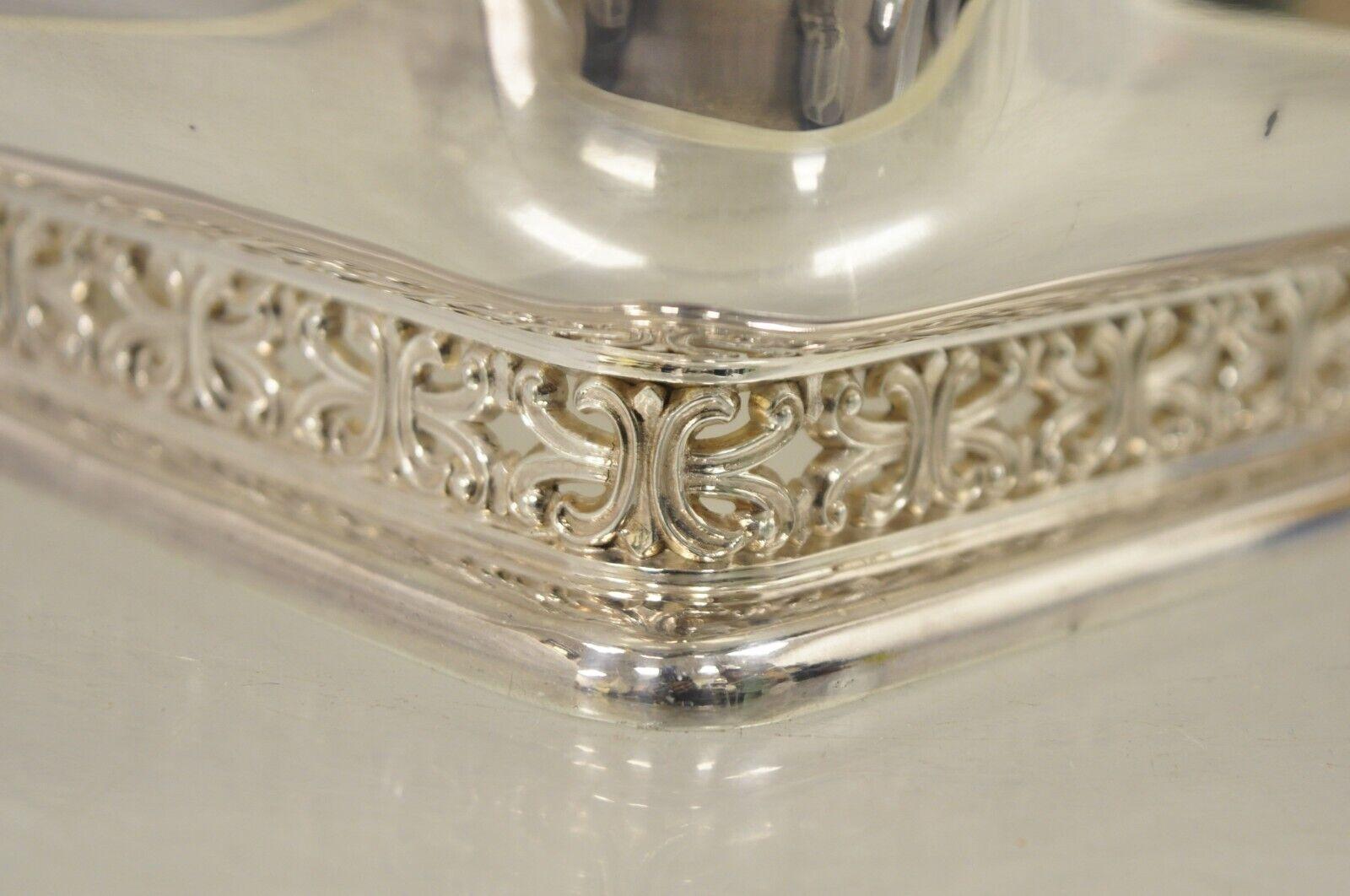 Regency Vintage Poole 802 Silver Plate Reticulated Celtic Design Serving Dish Platter For Sale