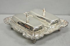 Juego de dos mantequeras dobles vintage de Poole Lancaster, con diseño «Rose» de estilo victoriano y chapado en plata