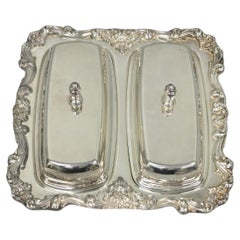 Juego de dos mantequeras dobles vintage de Poole Lancaster, con diseño «Rose» de estilo victoriano y chapado en plata