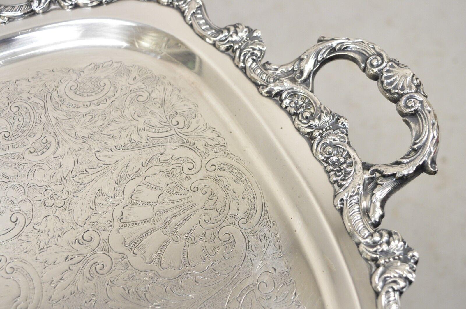 Victorian Vintage Poole Silver Co. 5050 EPCA Silver Plated Serving Platter Tray For Sale