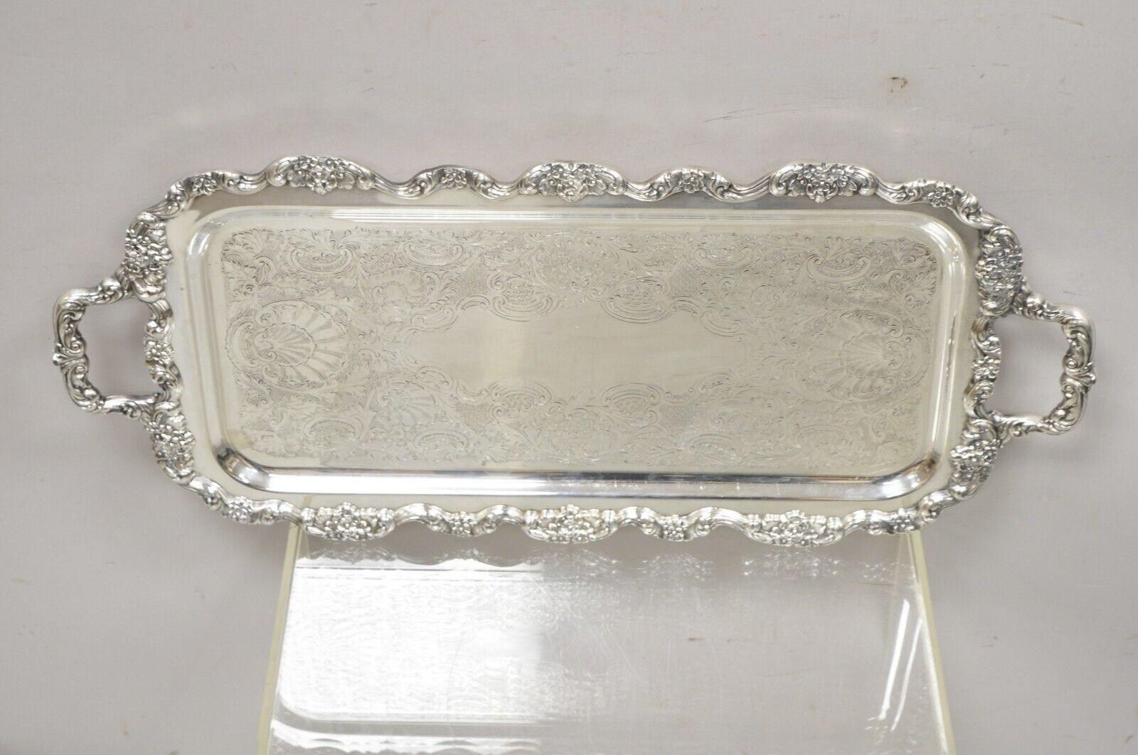 Vintage Poole Silver Co Fancy Twin Handle Silver Plated Narrow Platter Tray 5