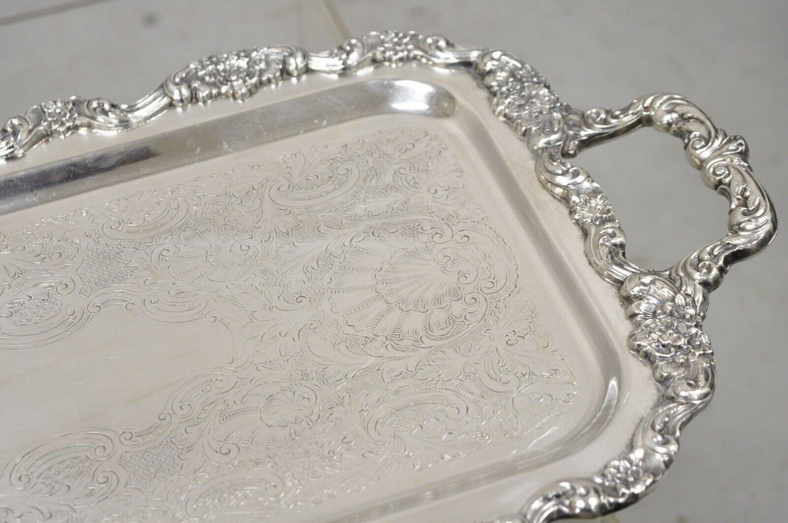 Victorian Vintage Poole Silver Co Fancy Twin Handle Silver Plated Narrow Platter Tray