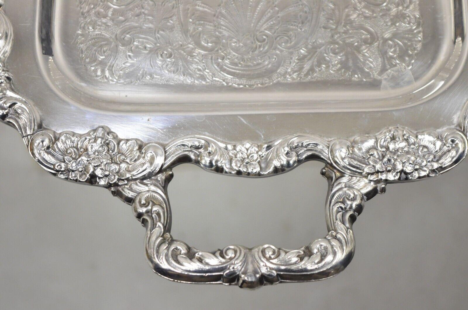 Vintage Poole Silver Co Fancy Twin Handle Silver Plated Narrow Platter Tray 1