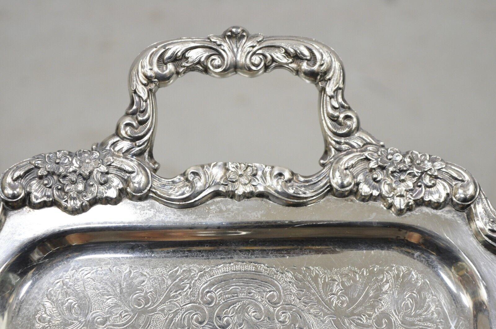 Vintage Poole Silver Co Fancy Twin Handle Silver Plated Narrow Platter Tray 2