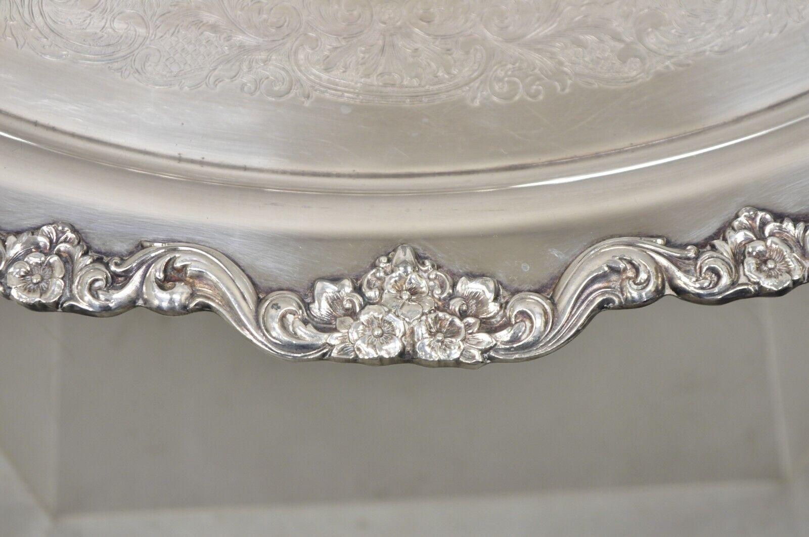 Vintage Poole Silver Co Lancaster Rose Victorian Style Serving Platter Tray In Good Condition For Sale In Philadelphia, PA