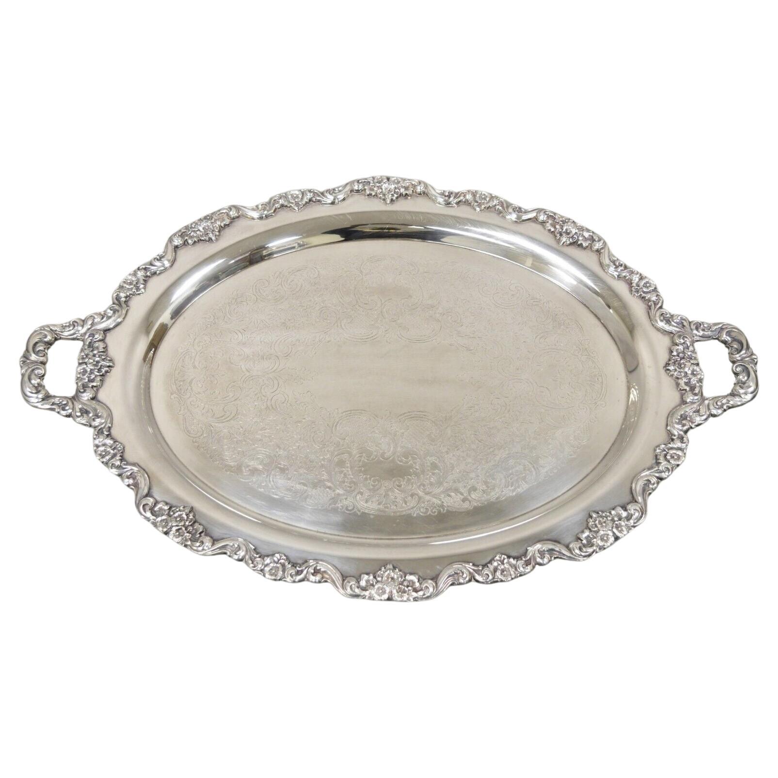 Plateau de service vintage Poole Silver Co Lancaster Rose de style victorien