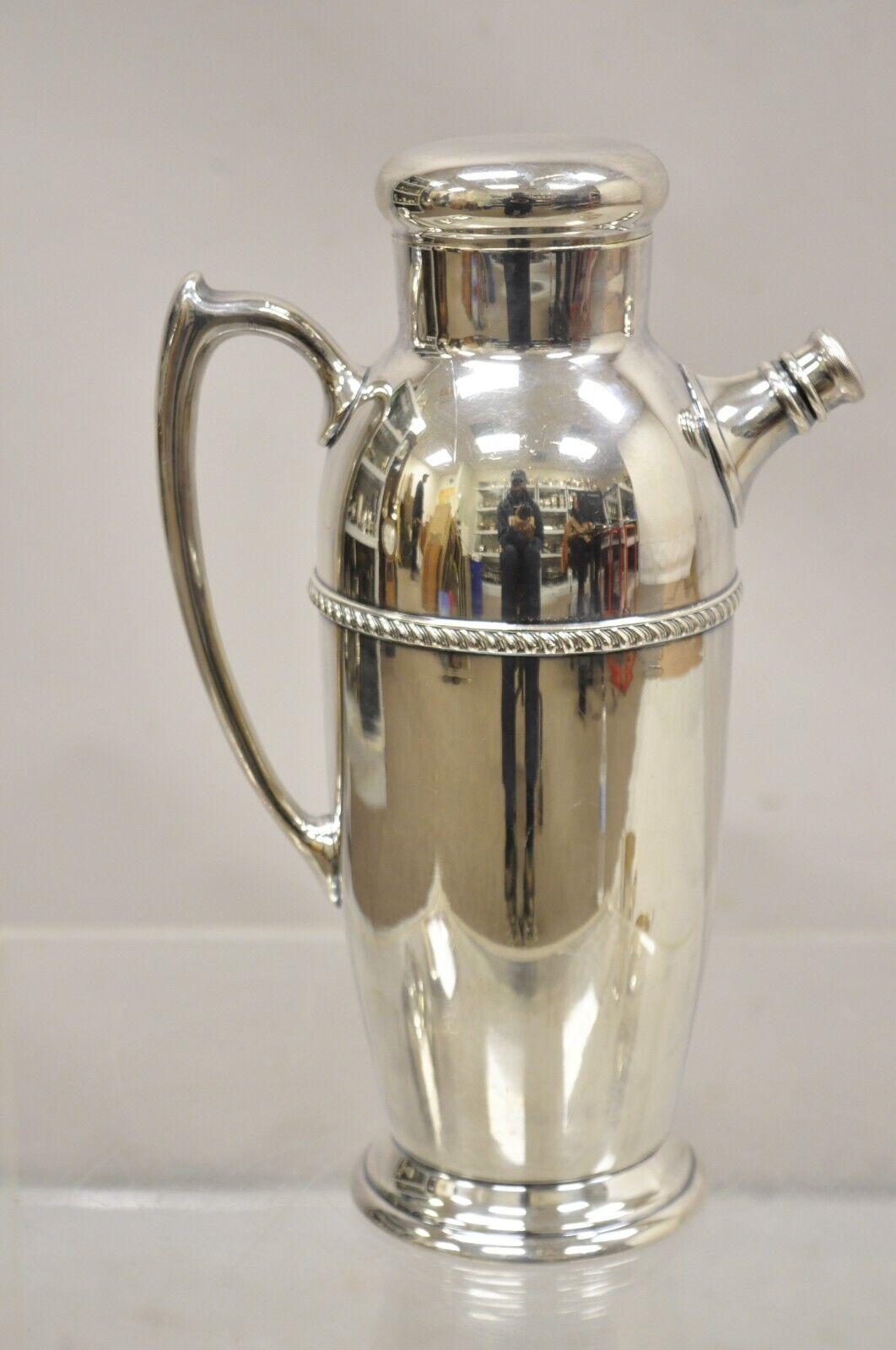 Vintage Poole Silver Co Silver Plated Cocktail Martini Shaker Pitcher. Circa Mid 20th Century. Measurements:  12