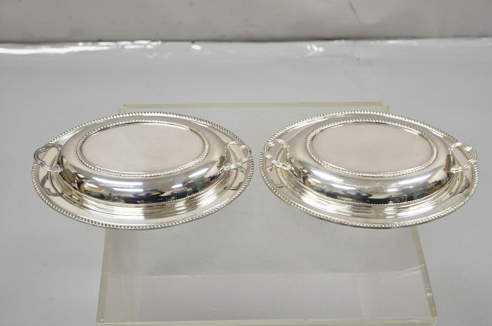 Vintage Poole Silver Co Silver Plated Lidded Serving Platter Dish - a Pair. Circa Mid 20th Century. Measurements:  3.25
