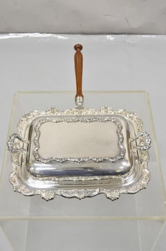 Vintage Poole Silver Co Victorian Silver Plated Serving Platter w/ Wooden Handle