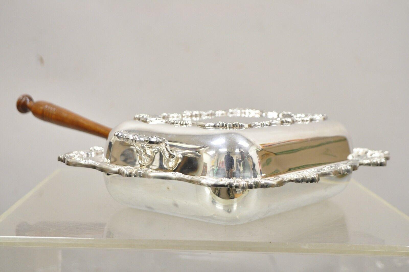 Viktorianische versilberte Vintage-Servierplatte mit Holzgriff von Poole Silver Co im Zustand „Gut“ im Angebot in Philadelphia, PA