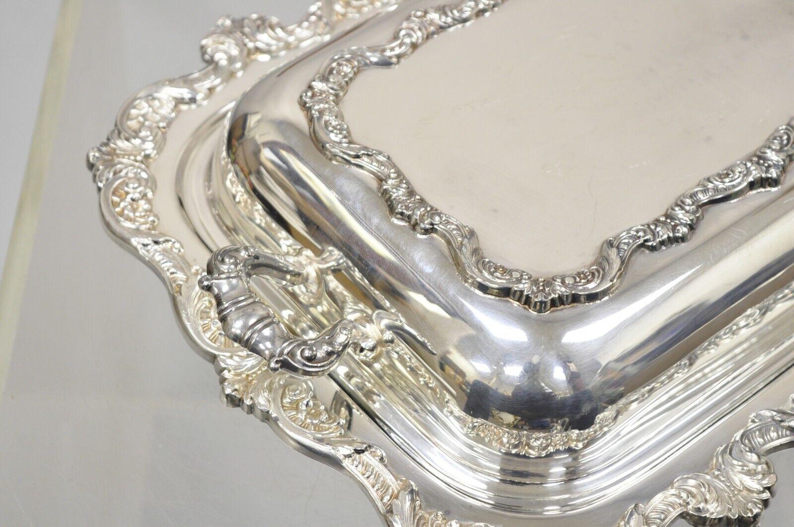 Vintage Poole Silver Co Victorian Silver Plated Serving Platter w/ Wooden Handle For Sale 1