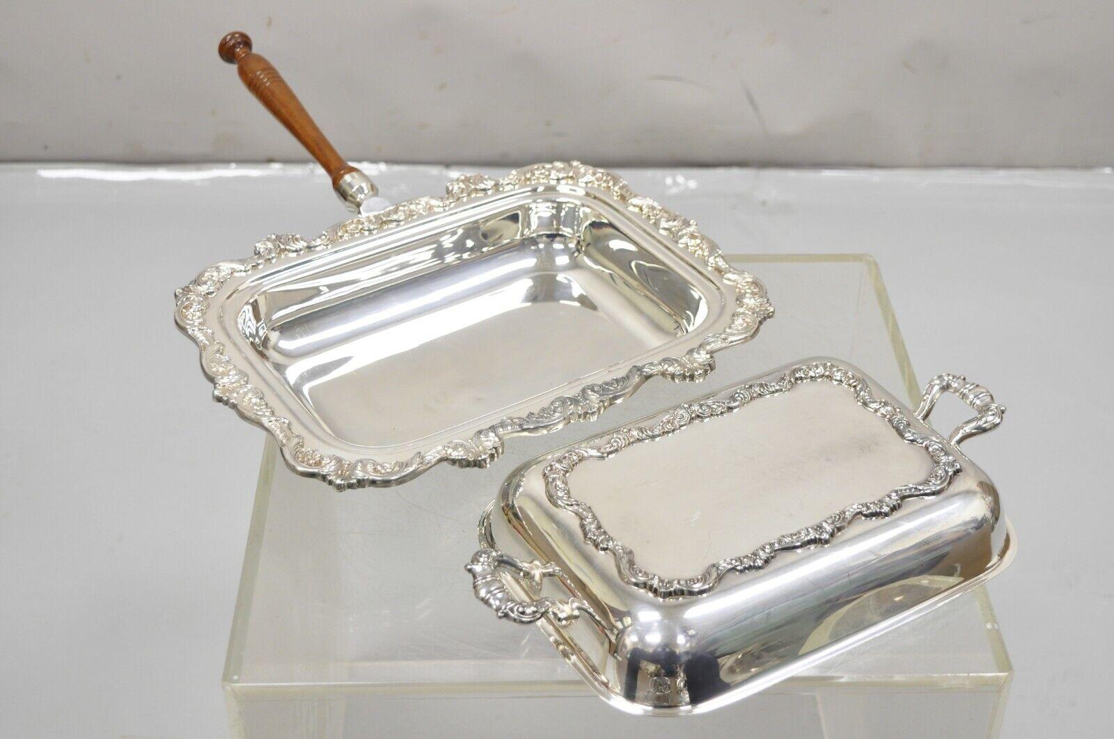 Vintage Poole Silver Co Victorian Silver Plated Serving Platter w/ Wooden Handle For Sale 3