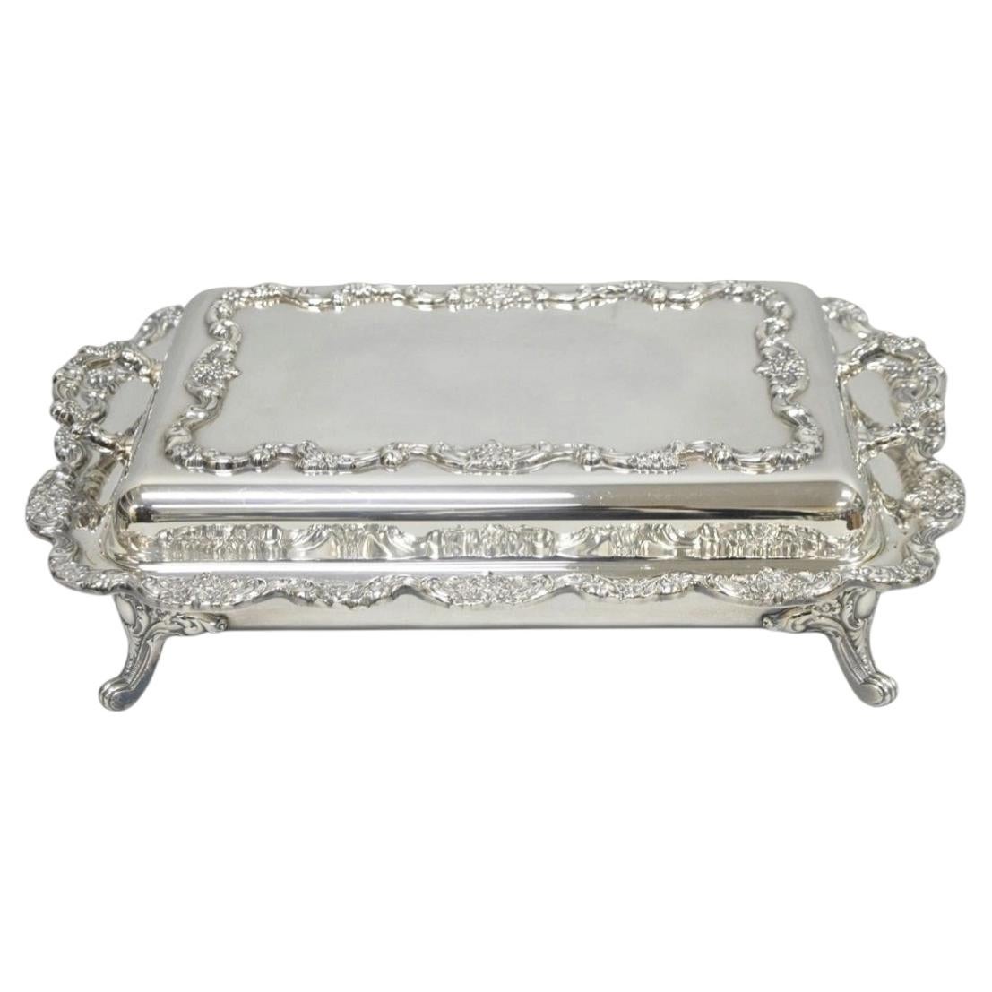 Vintage Poole Silver Plated Footed Covered Vegetable Serving Dish Platter w/ Lid