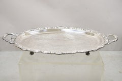 Vintage Poole Silver Plated Victorian Style Fancy Twin Handle Oval Platter Tray