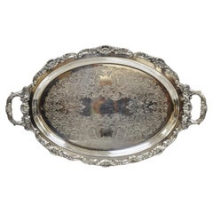 Antique Poole Silver Plated Victorian Style Fancy Twin Handle Oval Platter Tray