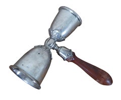 Vintage Poole Sterling Silver Double Cocktail Golf Jigger 1oz 2oz Wood Handle