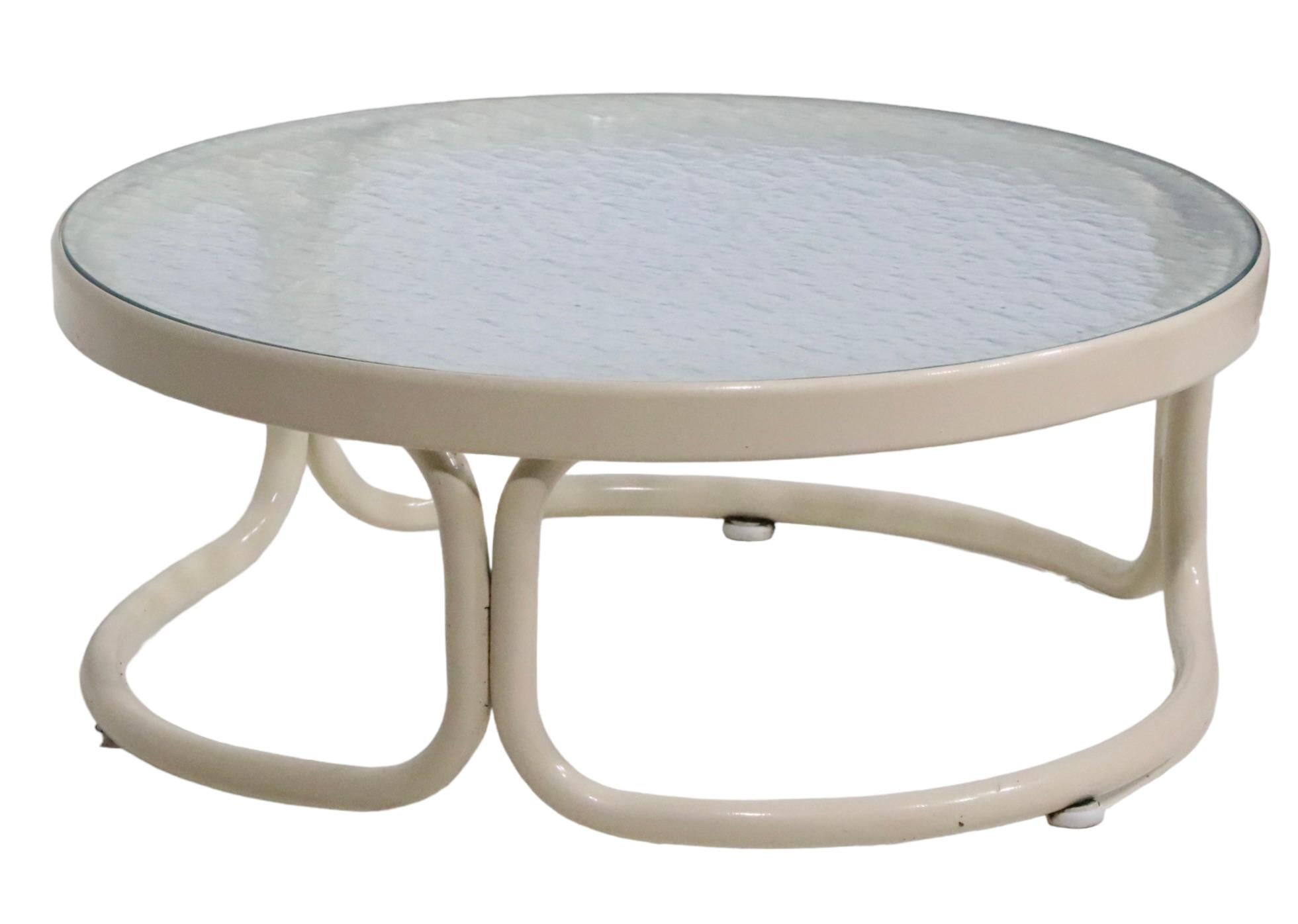 American Vintage Poolside Patio Side Table with Aluminum Frame and Textured Glass Top For Sale