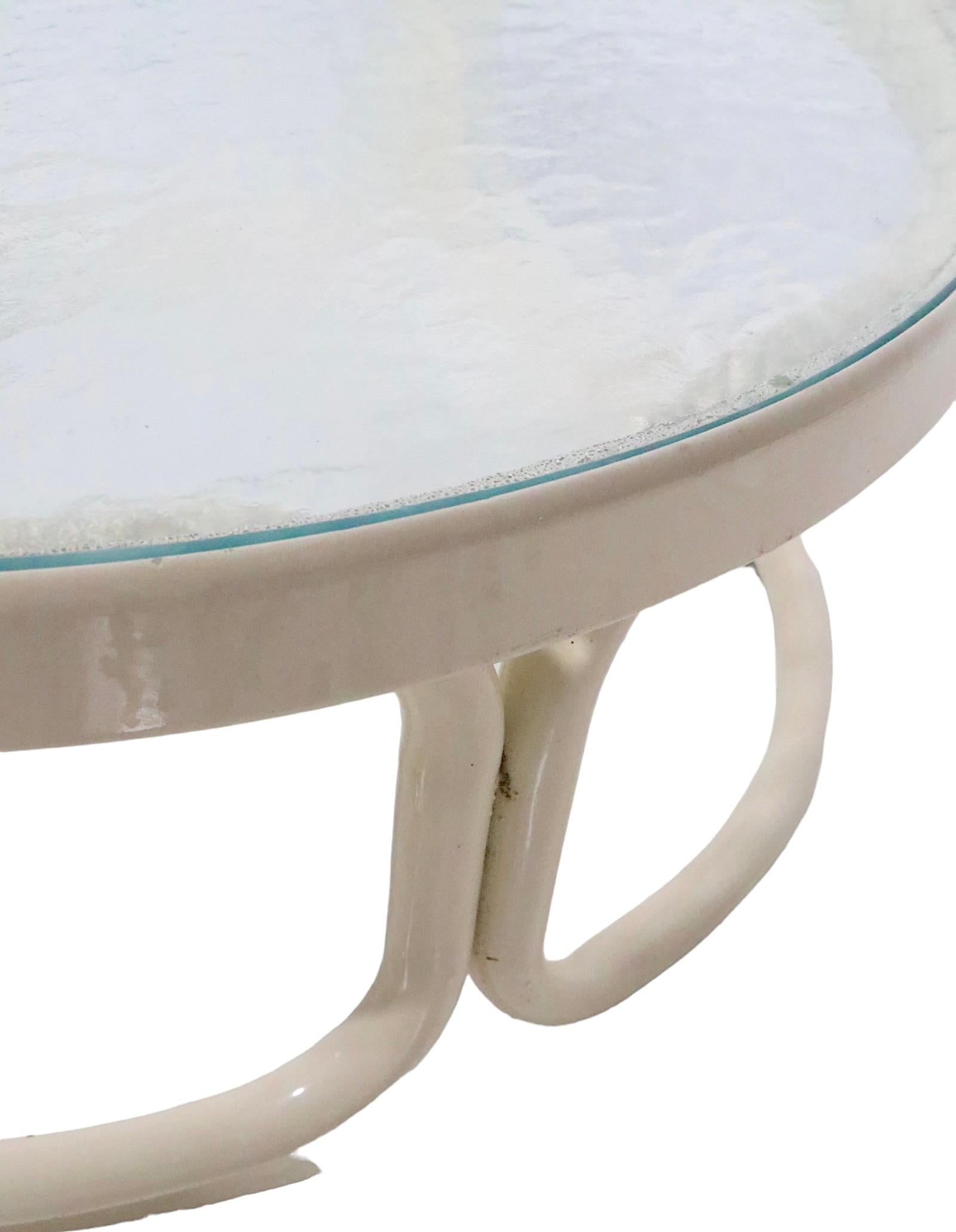 Vintage Poolside Patio Side Table with Aluminum Frame and Textured Glass Top For Sale 3