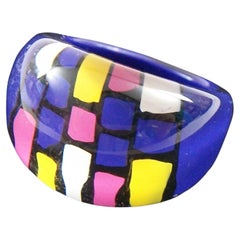 Vintage Pop Art Back Painted Lucite Ring - Size 7 3/4 - Unsigned - Late 20th C.