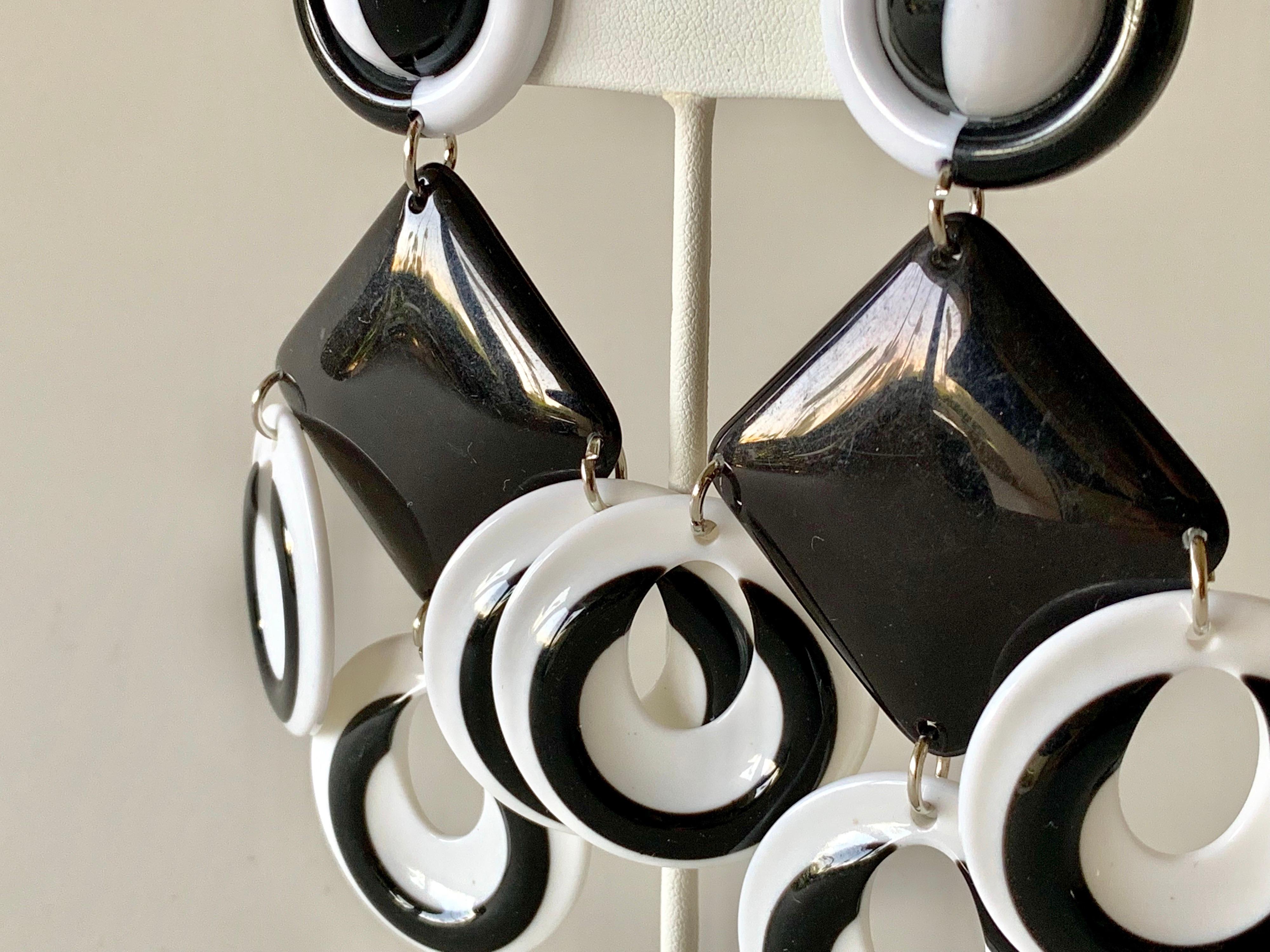 Vintage Black and White Architectural Statement Earrings  2