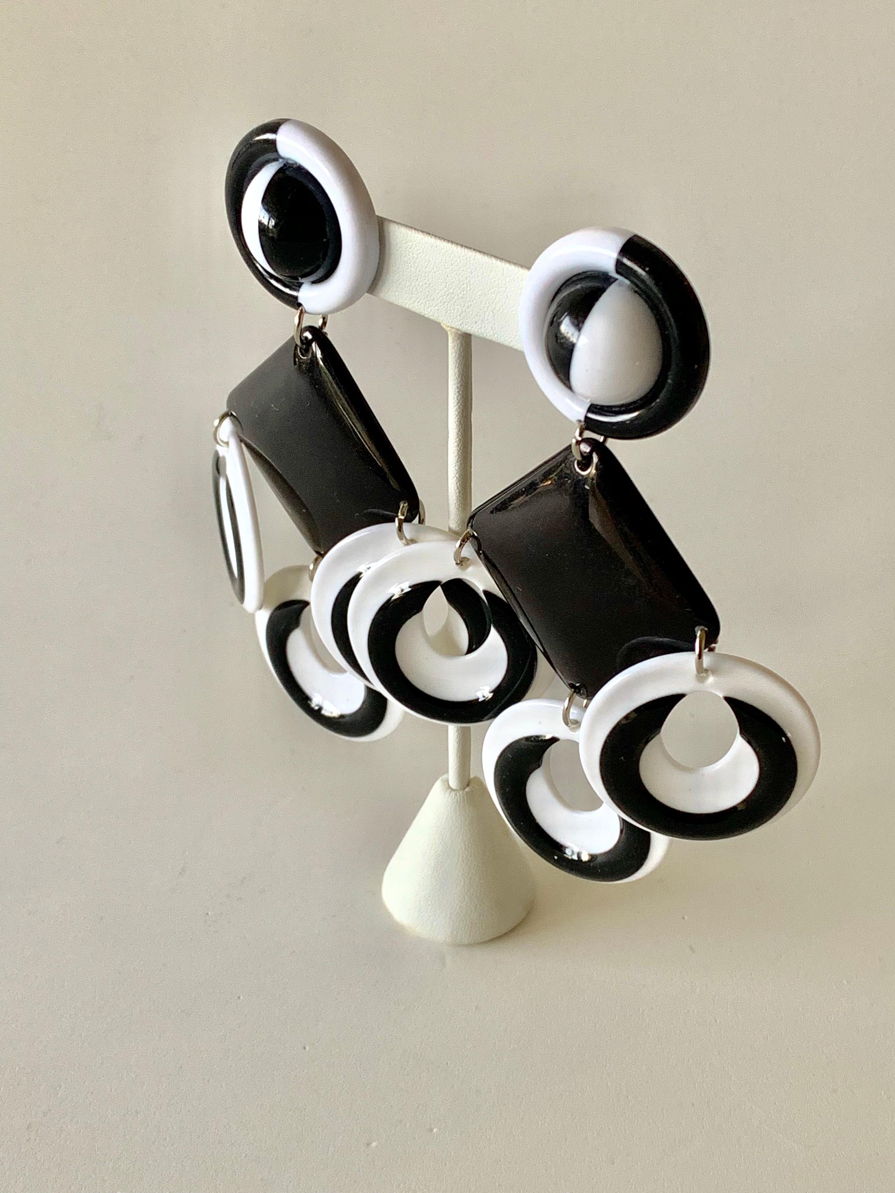 Vintage Black and White Architectural Statement Earrings  1