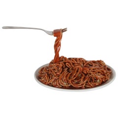 Vintage Pop Art Frozen Moments Spaghetti Sculpture with Noodles, Plate and Fork