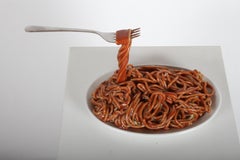 Vintage Pop Art Frozen Moments Spaghetti Sculpture with Noodles, Plate and Fork