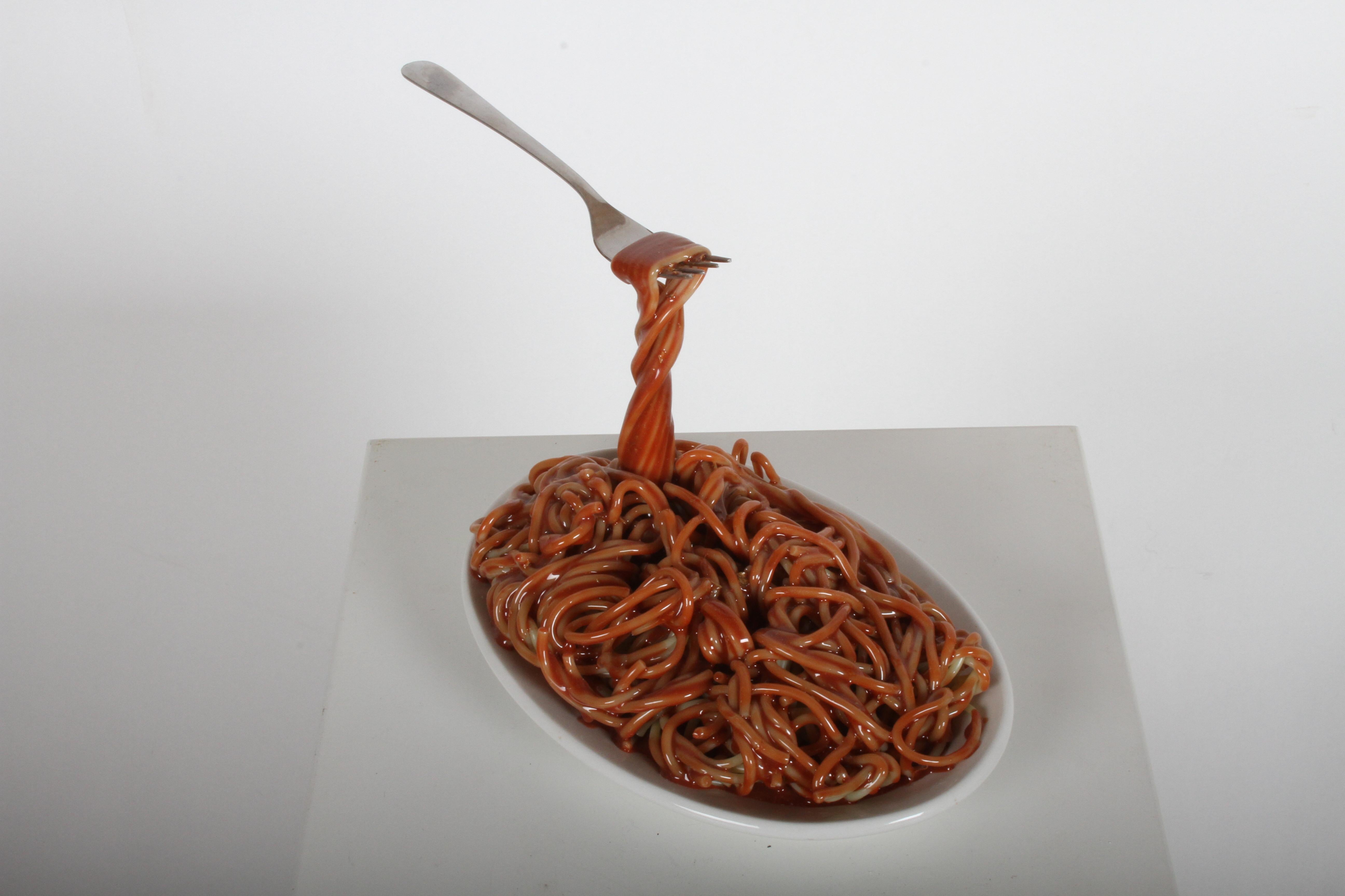 Mid-Century Modern Vintage Pop Art Frozen Moments Spaghetti Sculpture with Noodles, Plate and Fork