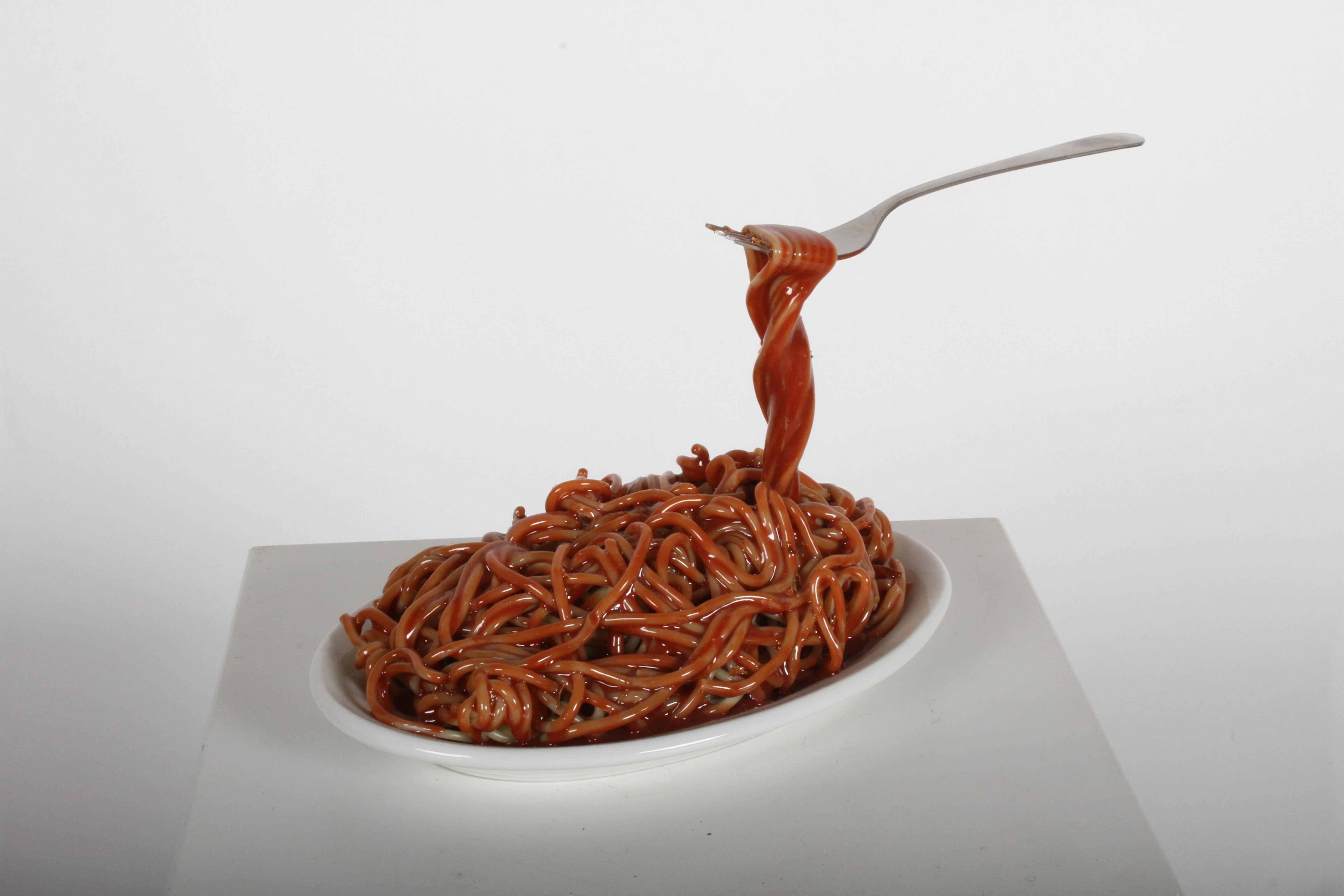 Australian Vintage Pop Art Frozen Moments Spaghetti Sculpture with Noodles, Plate and Fork