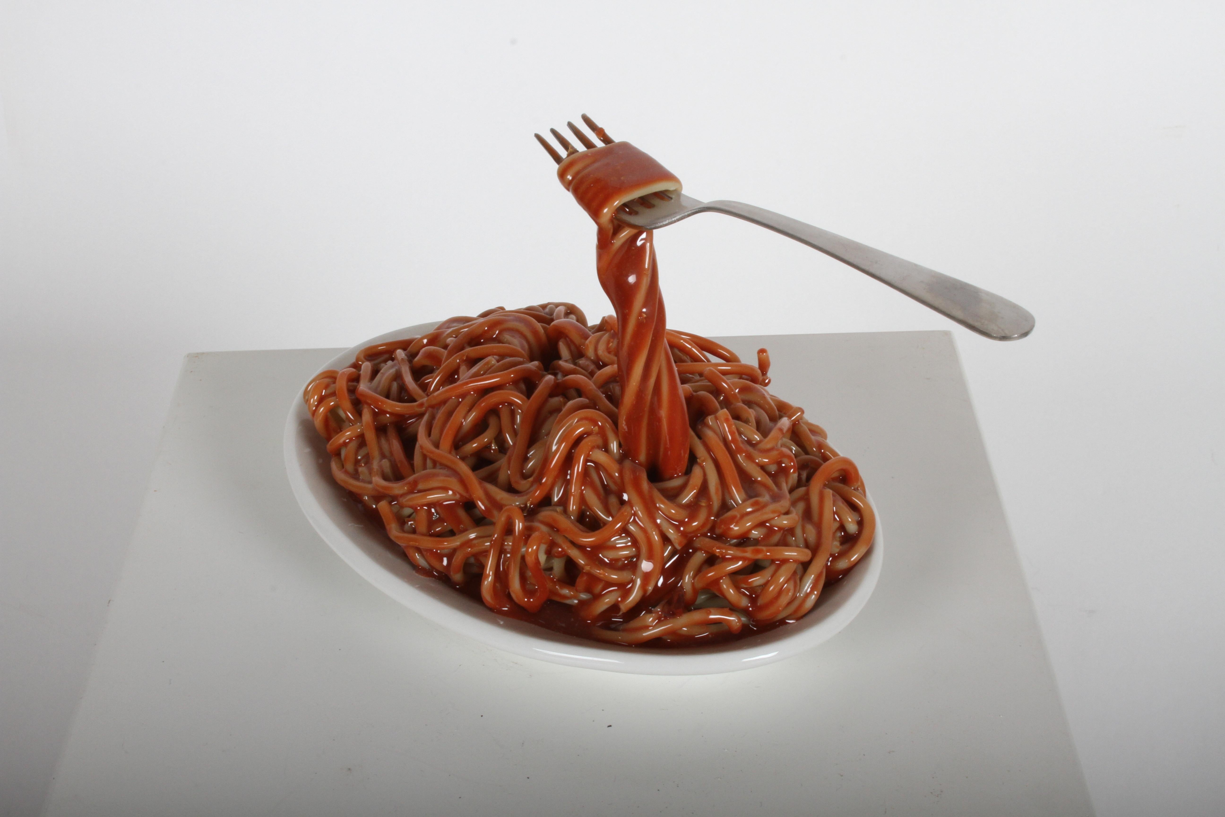 Vintage Pop Art Frozen Moments Spaghetti Sculpture with Noodles, Plate and Fork In Good Condition In St. Louis, MO