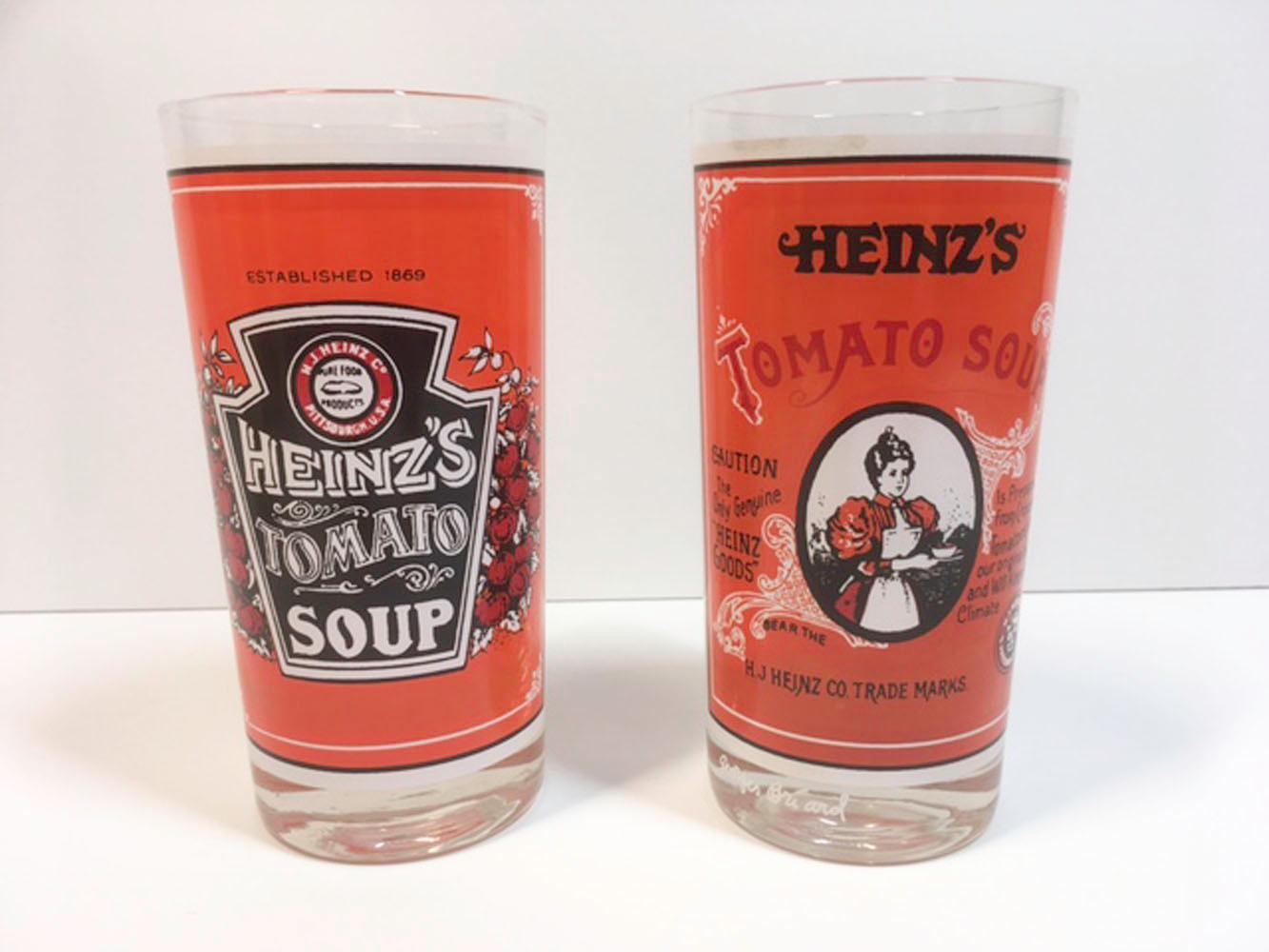 American Vintage Pop Art Highball Glasses, Heinz Can Labels, Designed by Georges Briard