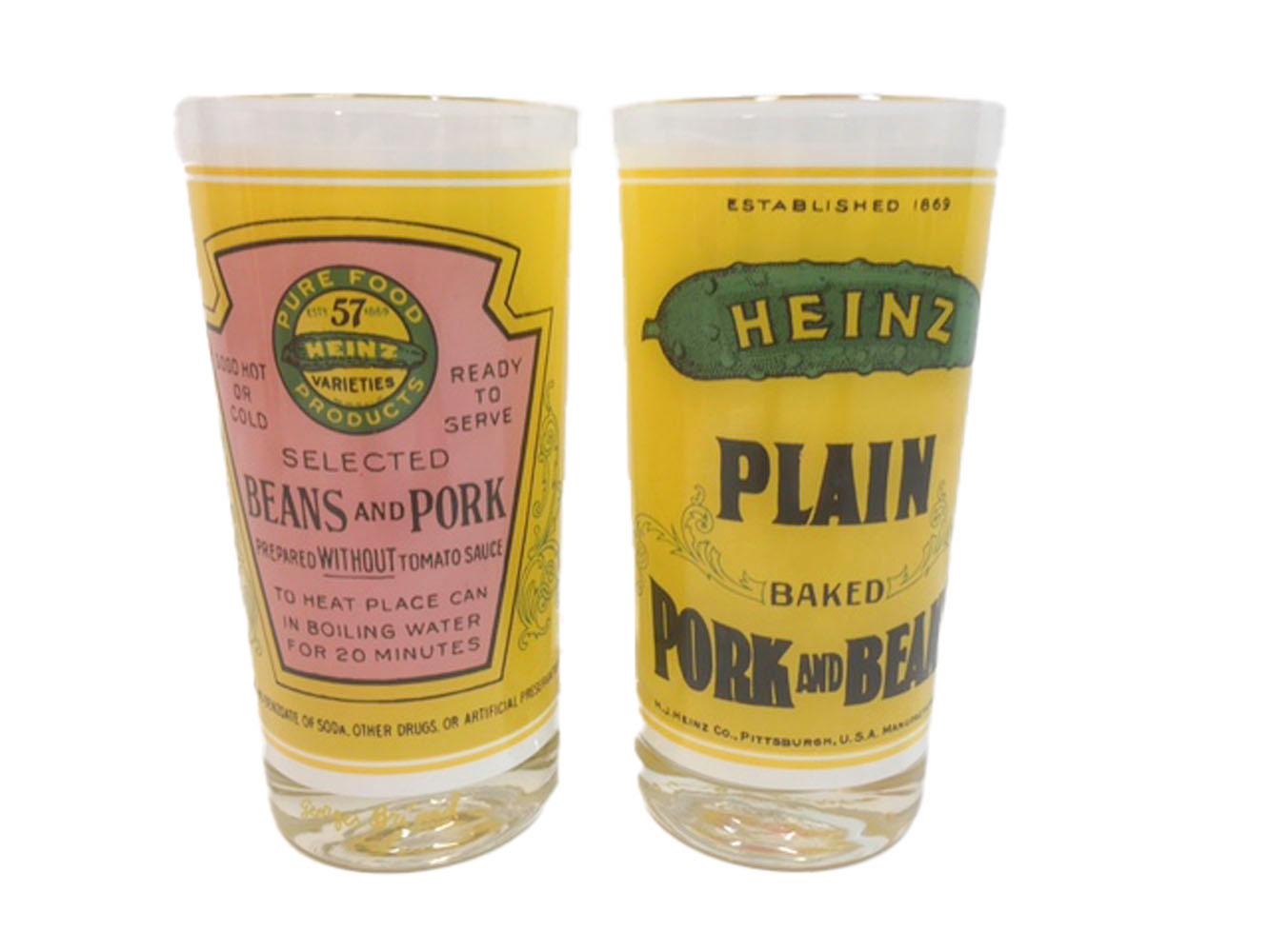 Vintage Pop Art Highball Glasses, Heinz Can Labels, Designed by Georges Briard In Good Condition In Nantucket, MA