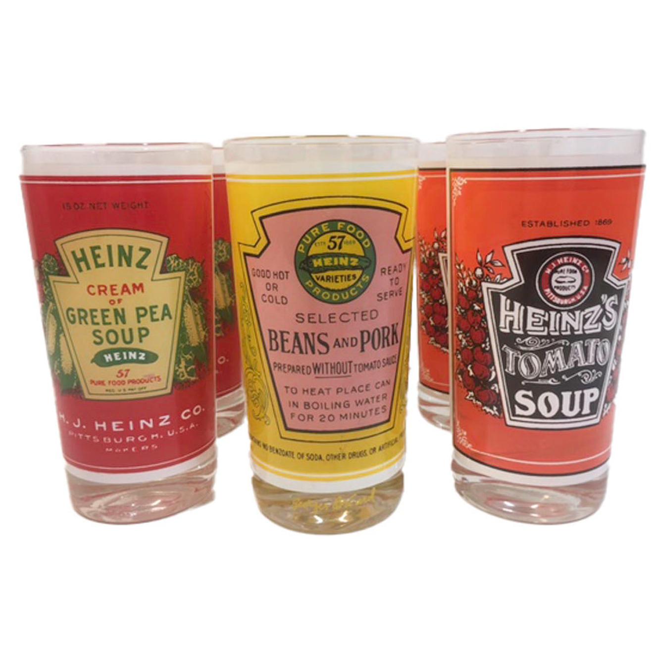 Vintage Pop Art Highball Glasses, Heinz Can Labels, Designed by Georges Briard
