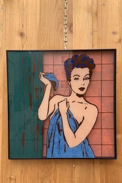 Vintage Pop Art Mid Century Retro Roy Lichtenstein Style Lady Bathing Wall Art