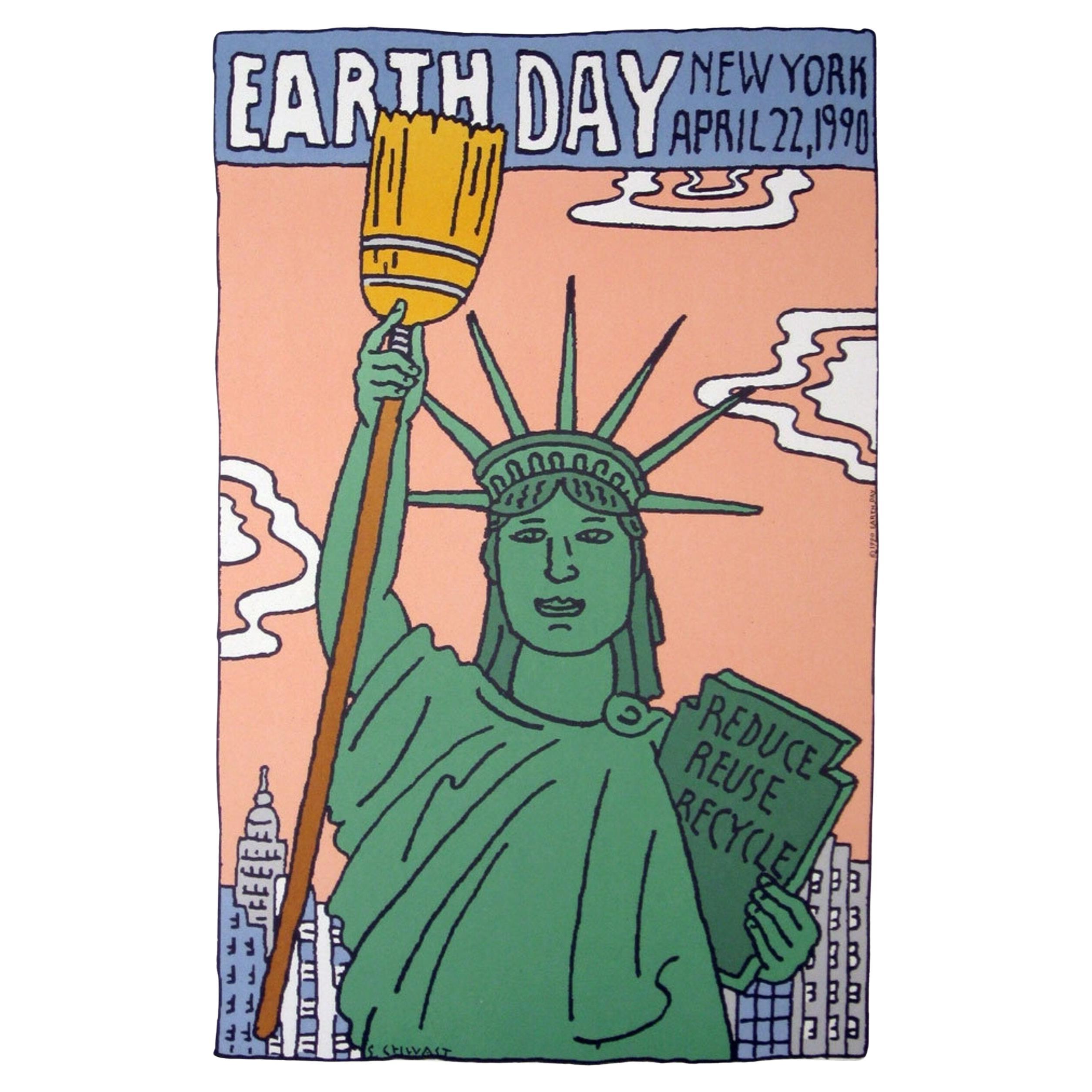 Poster Pop Art d'epoca di Seymour Chwast "Giornata della Terra 1990 New York City" in vendita