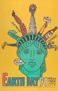 Vintage Pop Art Poster by Seymour Chwast - "Earth Day 1991 New York City"