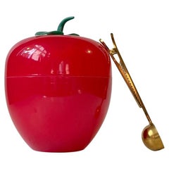 Vintage Pop Art Red Apple Ice Bucket and Tong, 1970s