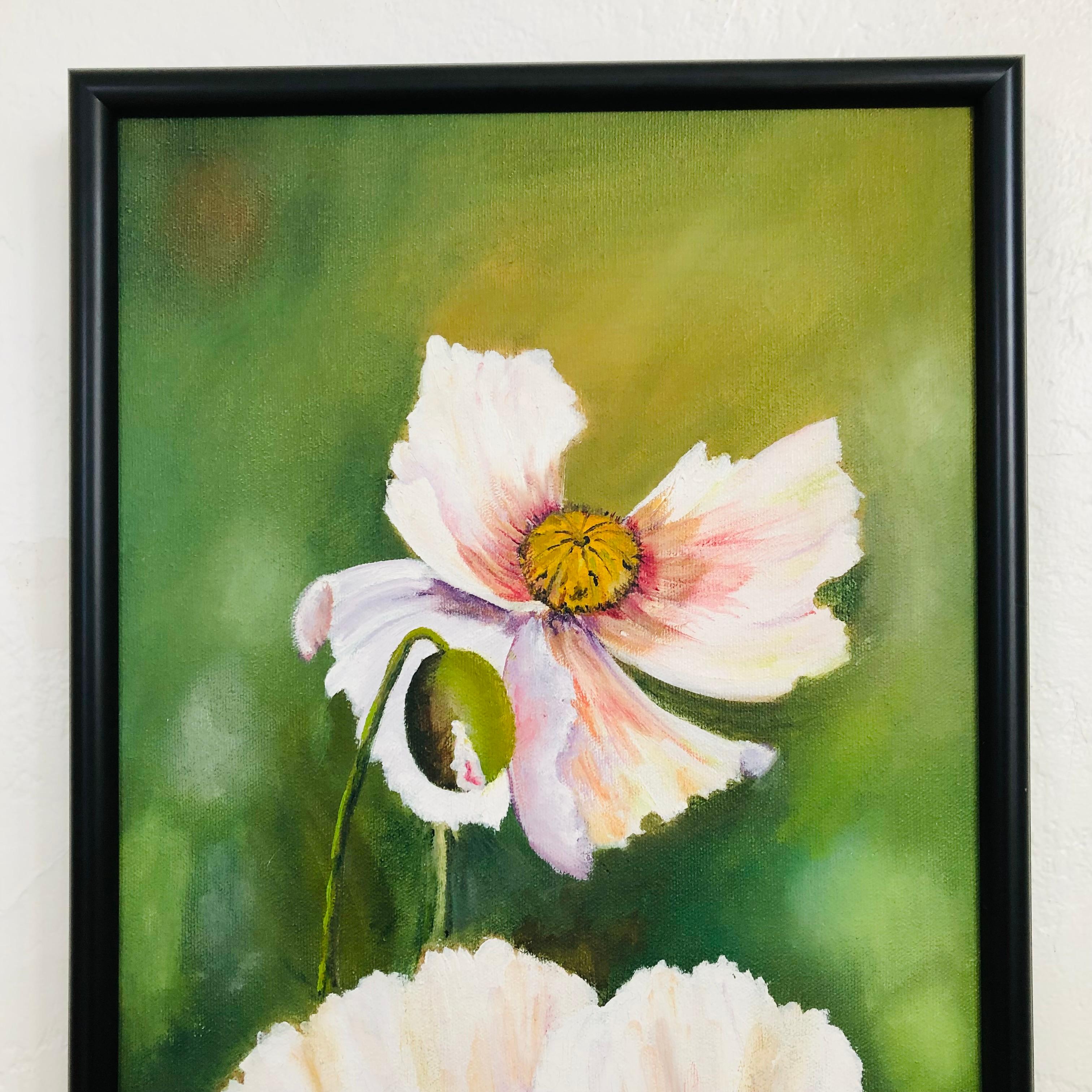 Vintage Poppy Flower Painting In Good Condition For Sale In Vallejo, CA