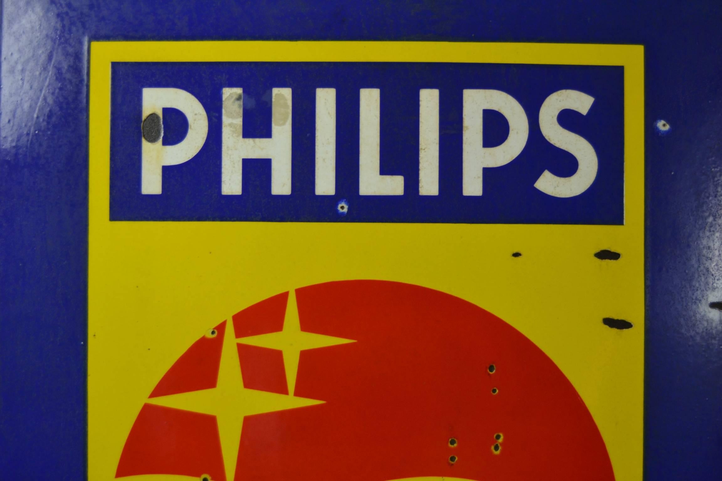 Metal Vintage Porcelain Advertising Sign Philips Radio