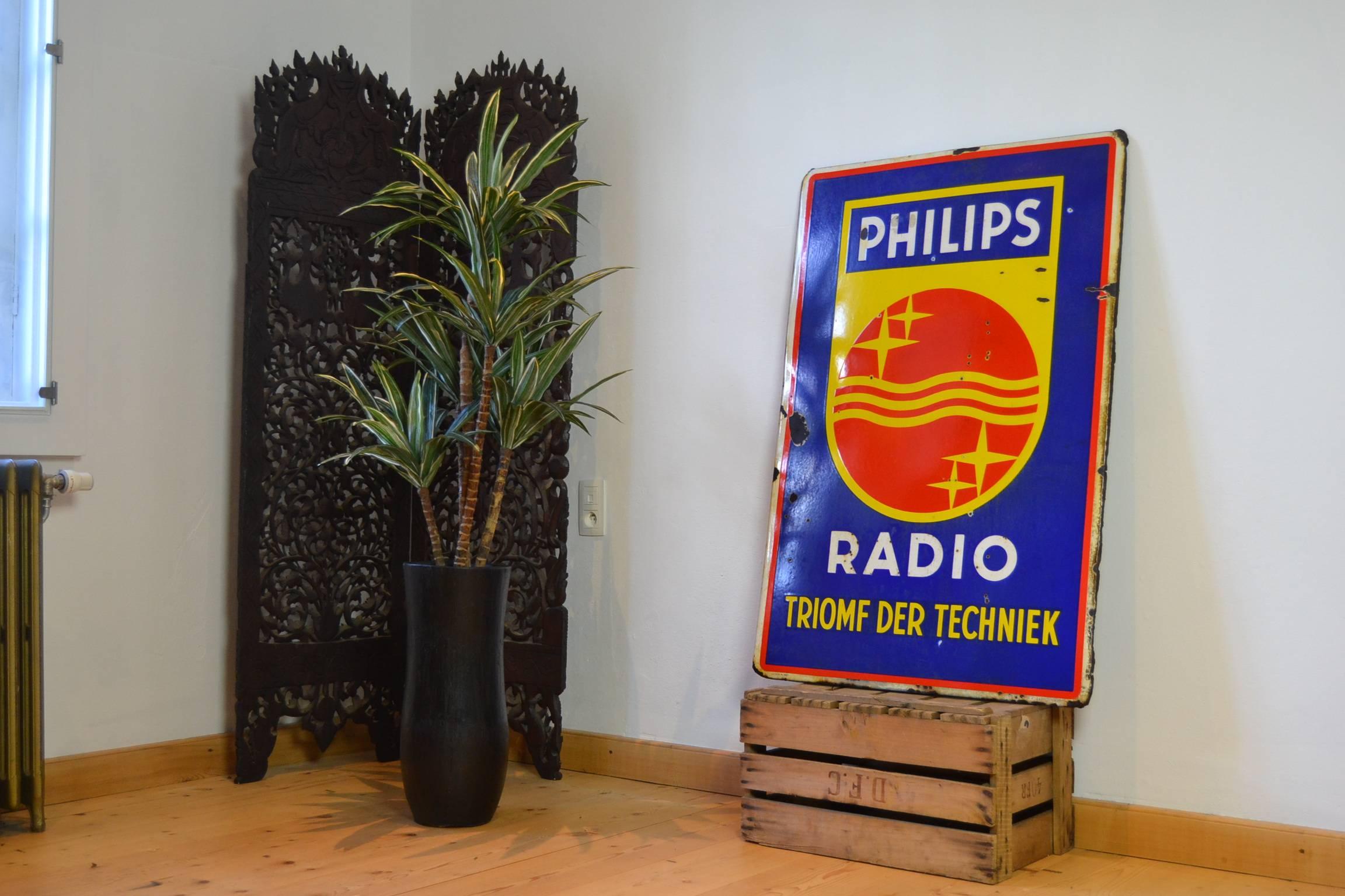 Vintage Porcelain Advertising Sign Philips Radio 9